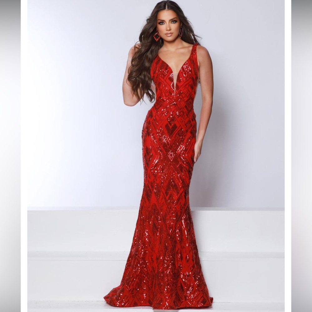 Red Prom Dress 2 Cute by J. Michaels Long Sequin Sparkly Pageant Prom